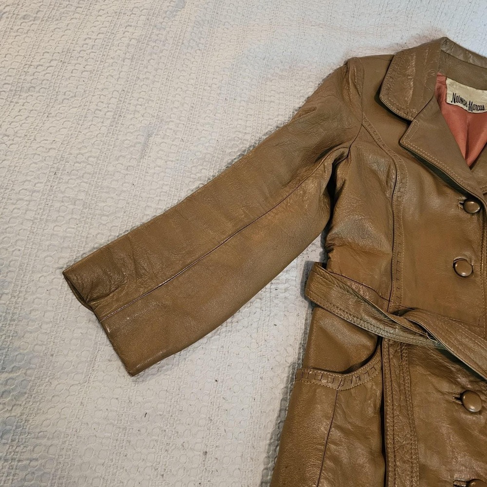 Vintage Neiman Marcus Leather Trench Coat Womens Medium Brown Belted‎ Lined - Picture 9 of 14